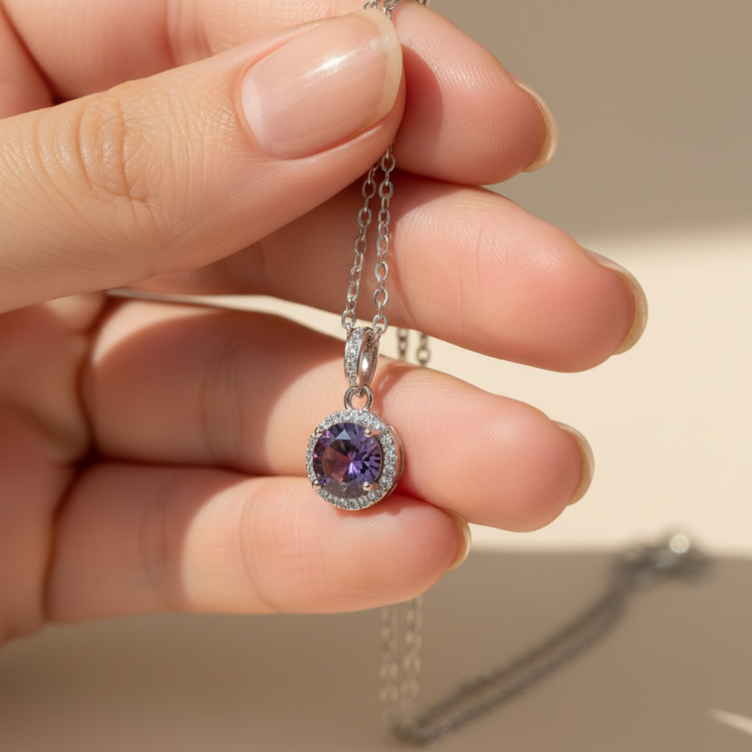 Radiant Violet Zircon Pendant Necklace