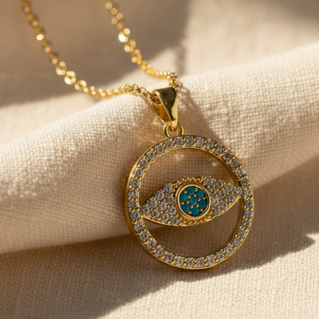 Circular Evil Eye Zircon Diamond Necklace