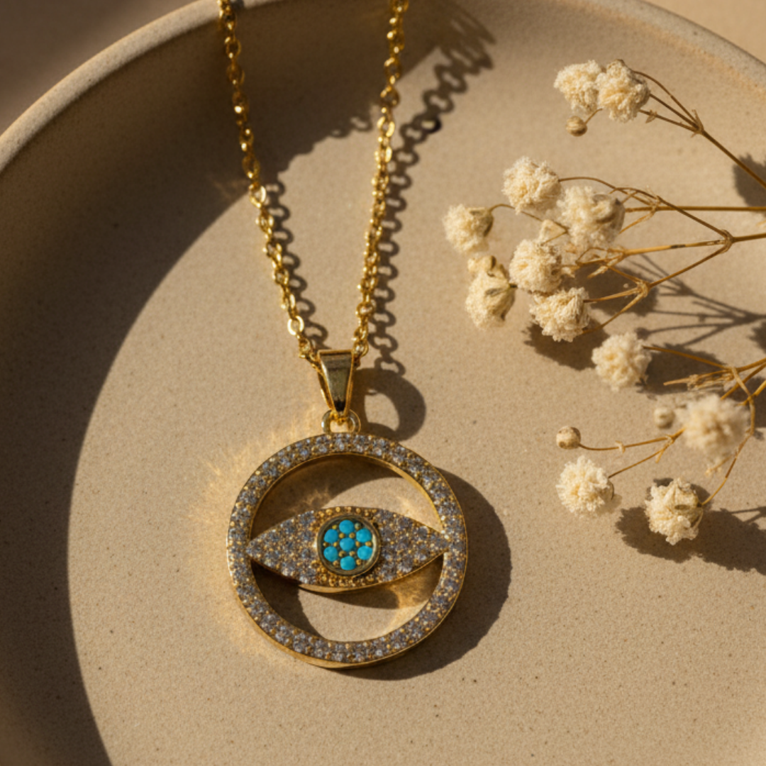 Circular Evil Eye Zircon Diamond Necklace