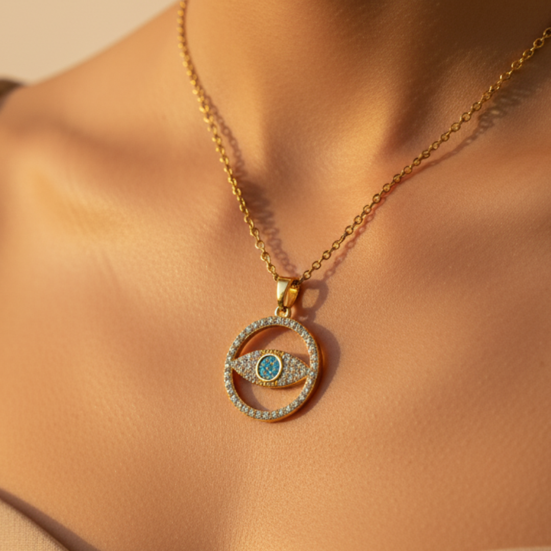 Circular Evil Eye Zircon Diamond Necklace