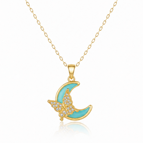 Crescent Moon And Butterfly Necklace