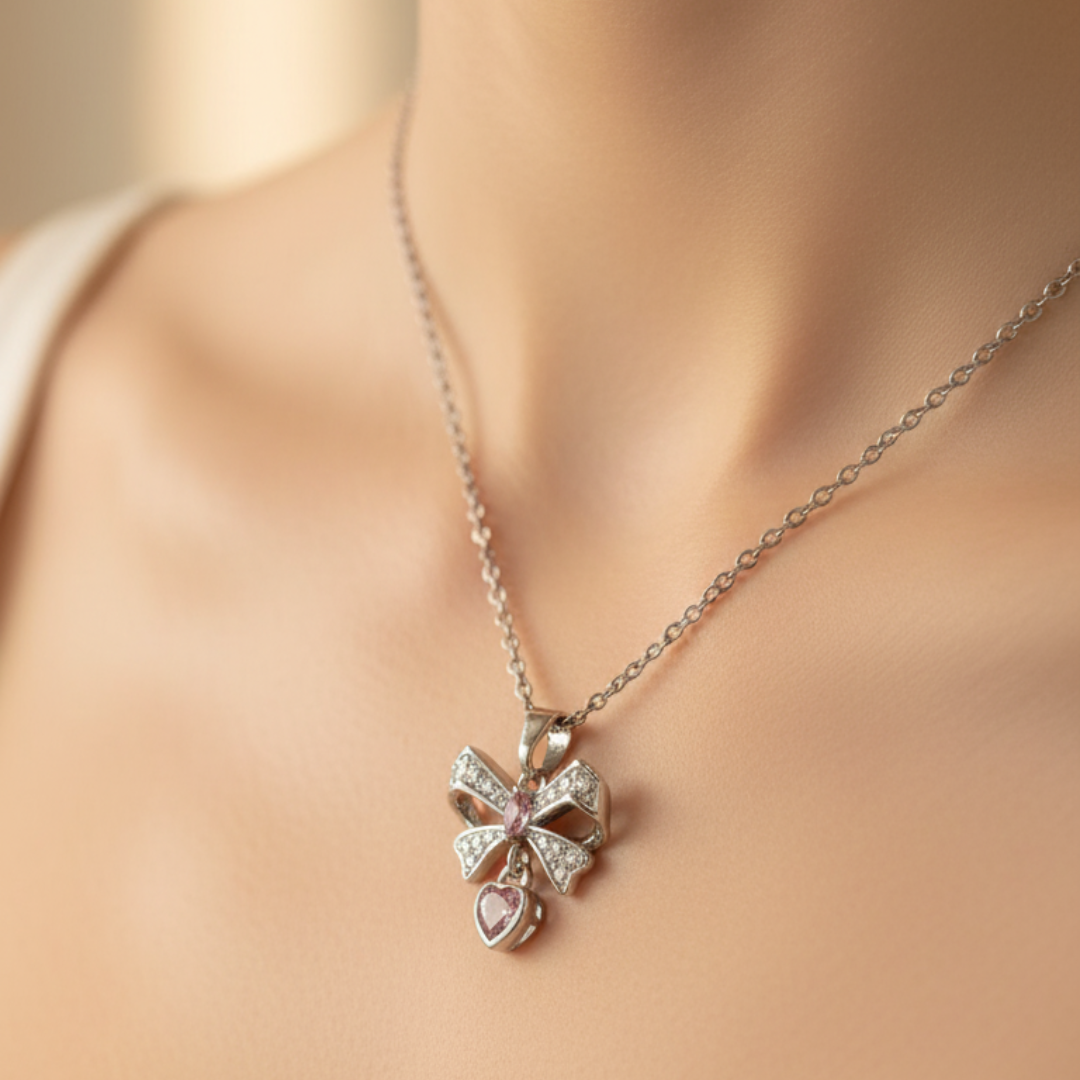 Bow-Shaped Zircon Diamond Necklace