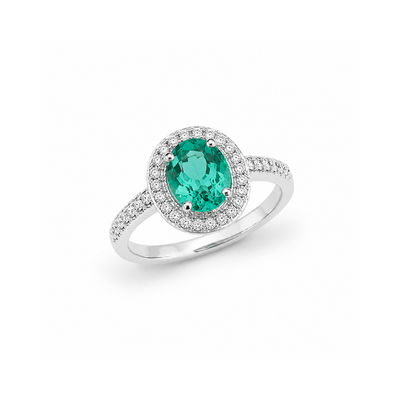 Oval Emrald Zircon Halo Ring
