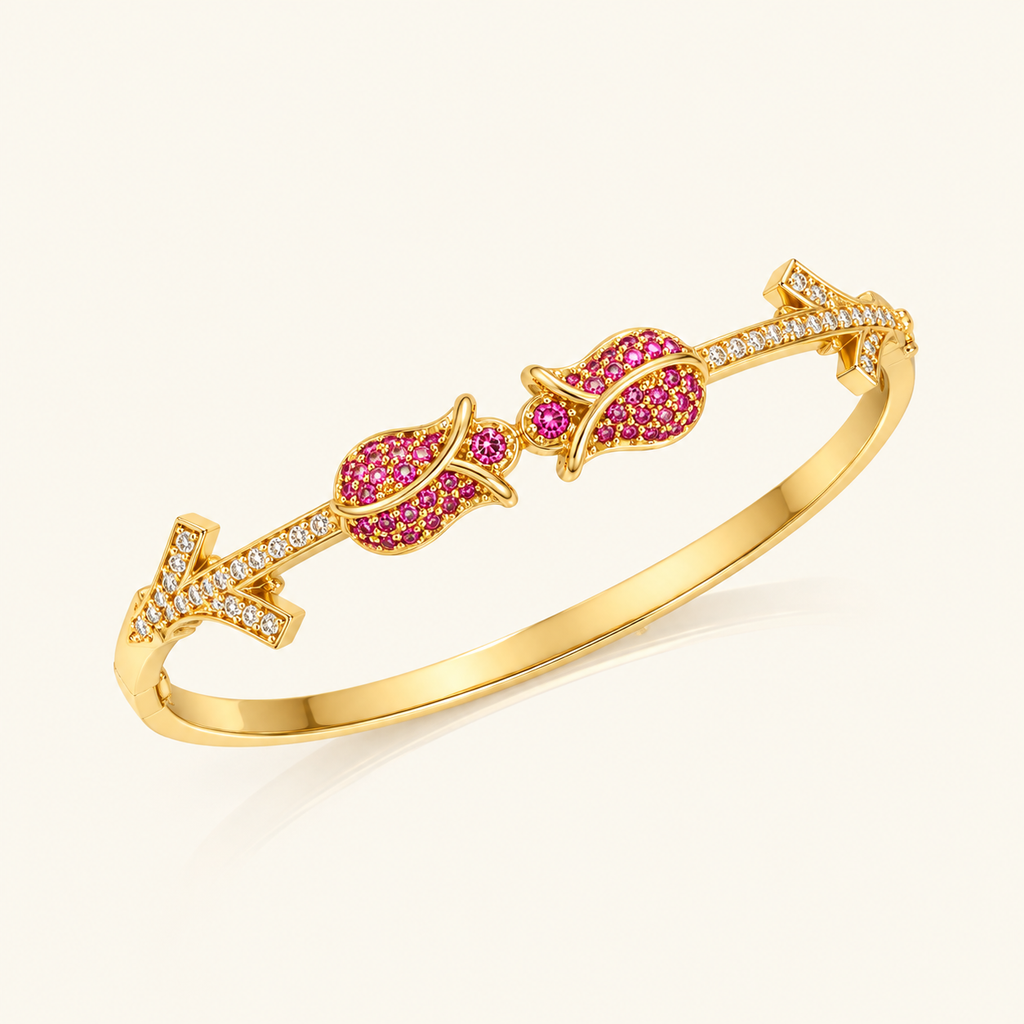 Twin Blossom Kada - 18k Gold ( Demi Fine )