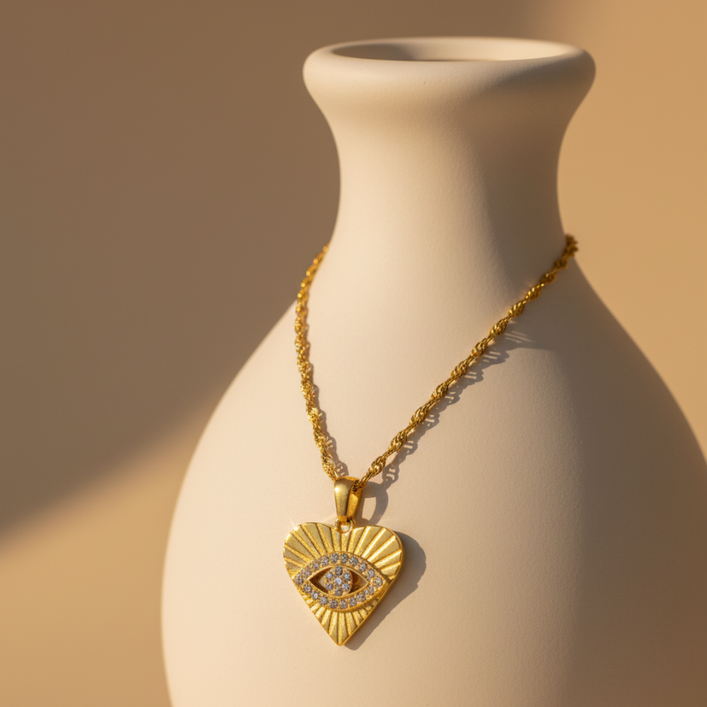18k Gold Plated Evil Eye Heart Necklace