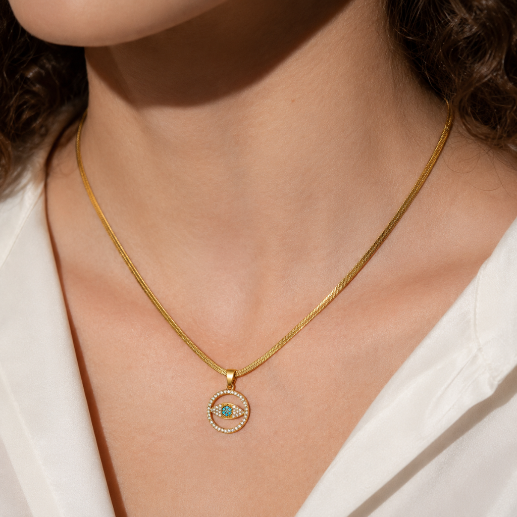 Golden Nazar Pendant Necklace.