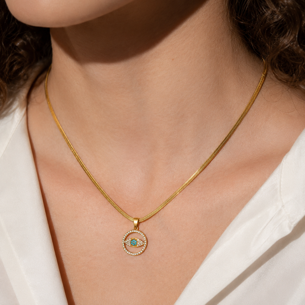 Golden Nazar Pendant Necklace.