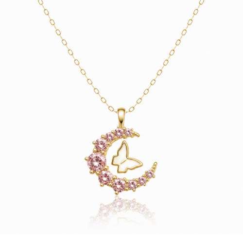 Crescent Moon With Butterfly Necklace