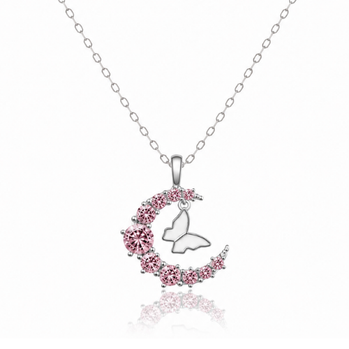 Crescent Moon With Butterfly Necklace