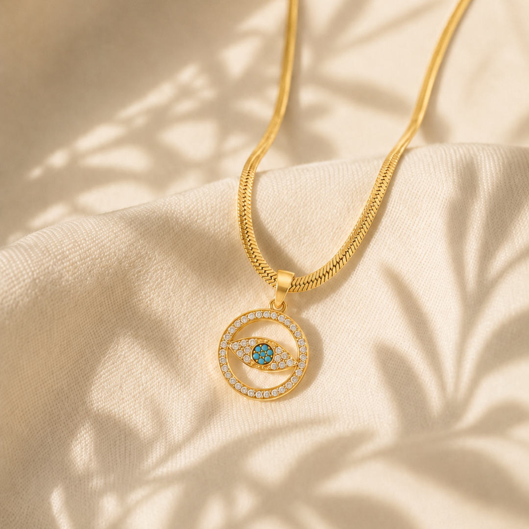 Golden Nazar Pendant Necklace.