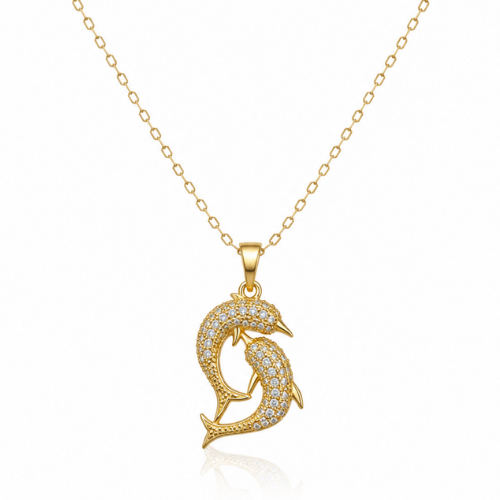 Dainty Dolphins Zircon Diamond Necklace
