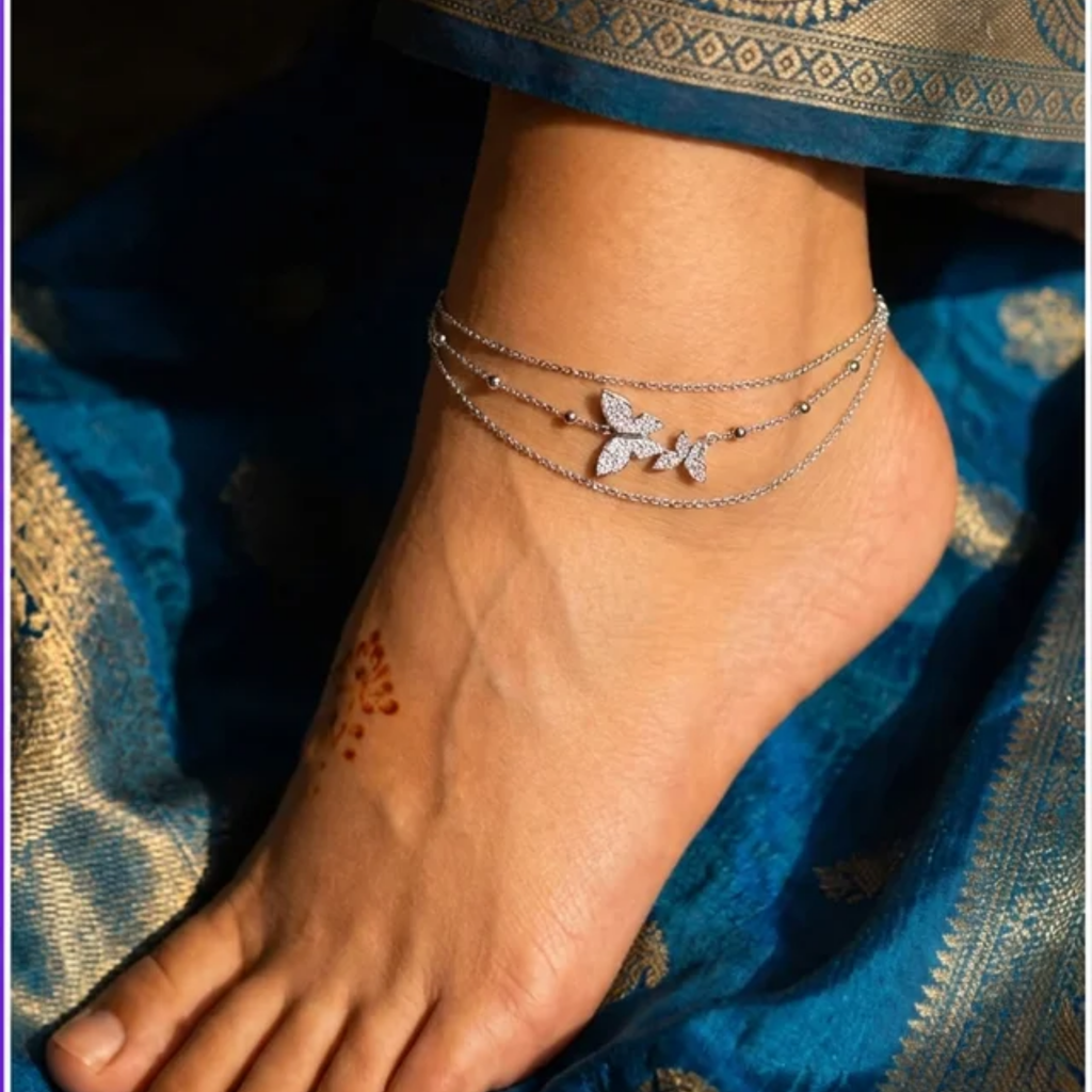 Silver Butterfly Charm Anklet