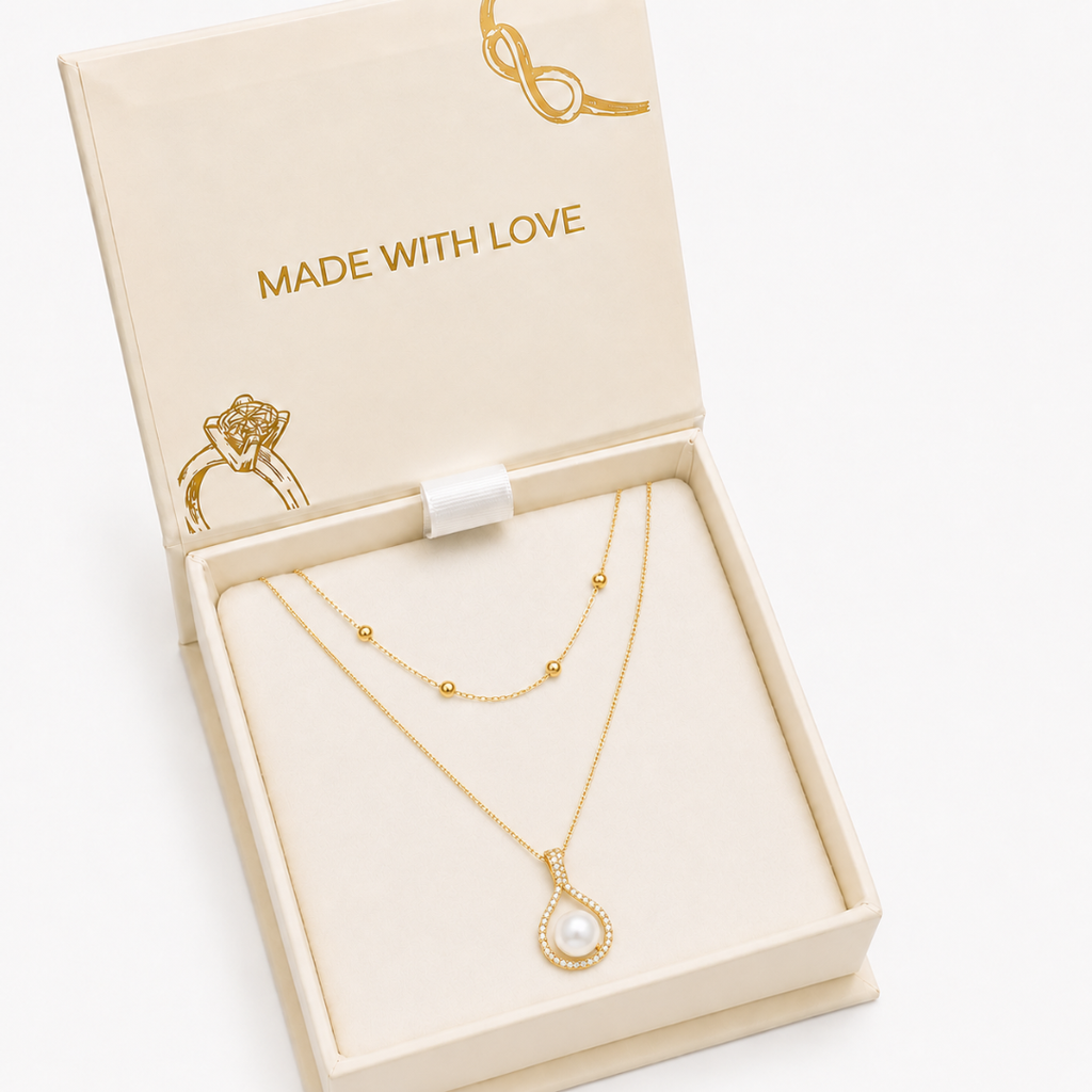Golden Pearl Teardrop Necklace