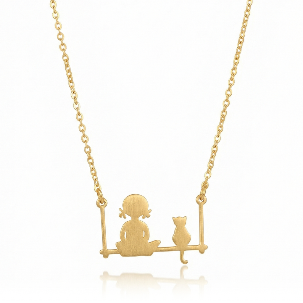 Cat And Girl Pendant Necklace