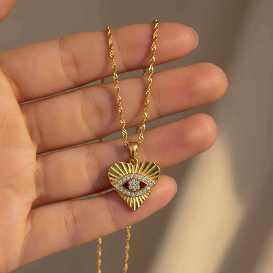 18k Gold Plated Evil Eye Heart Necklace