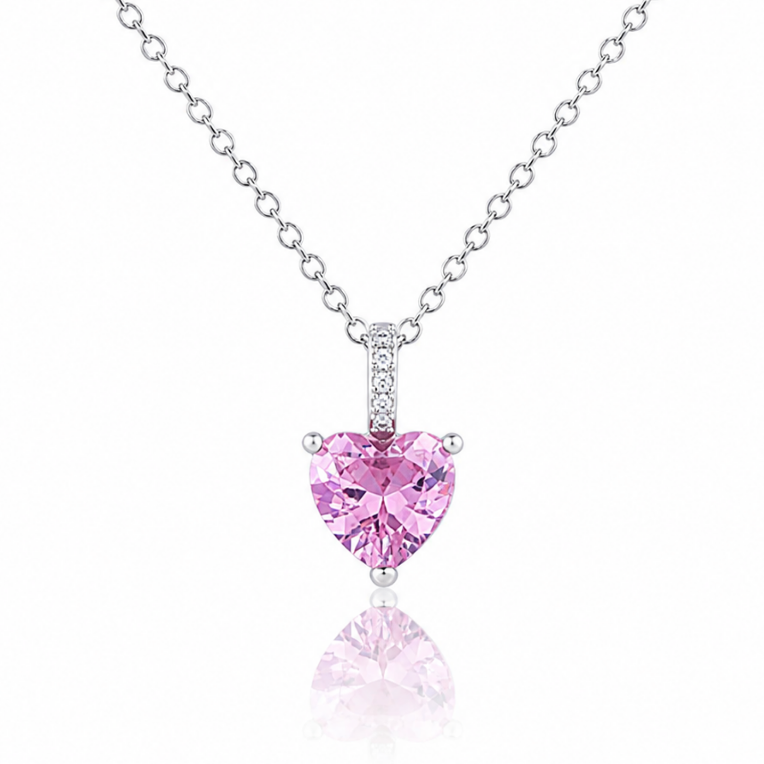 Pink Zircon Rhodium Plated  Necklace