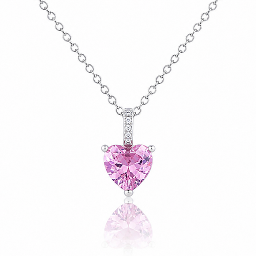 Pink Zircon Rhodium Plated  Necklace