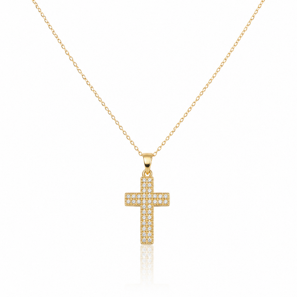 Faith Cross Zircon Diamond Studded Necklace