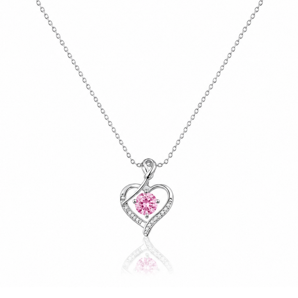 Filled Heart Pink Zircon Diamond Necklace