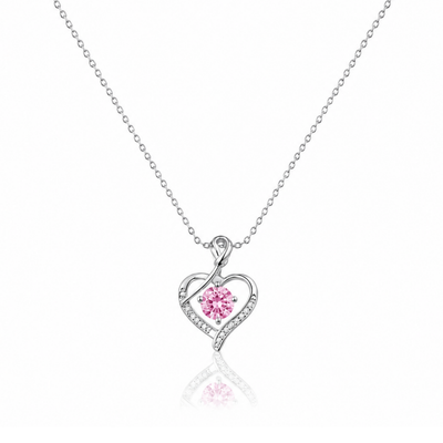 Filled Heart Pink Zircon Diamond Necklace