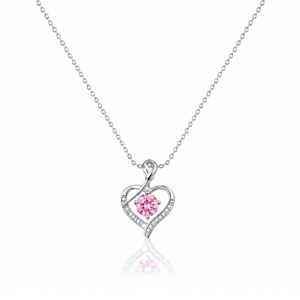 Filled Heart Pink Zircon Diamond Necklace