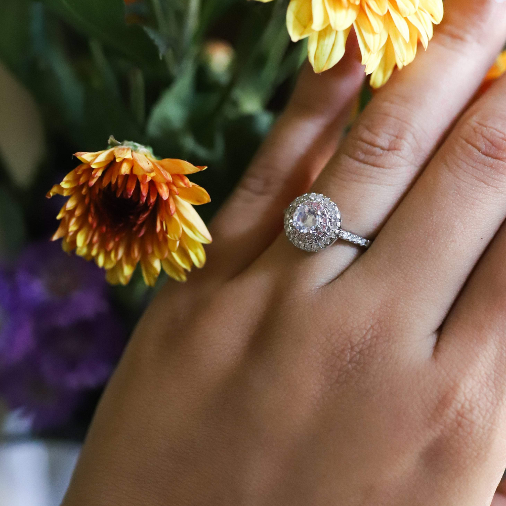 Silver Double Halo Zircon Ring