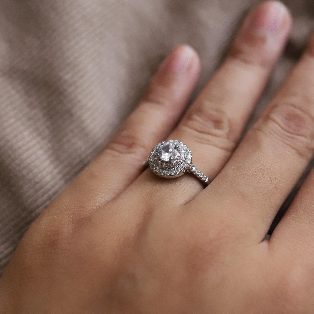 Silver Double Halo Zircon Ring