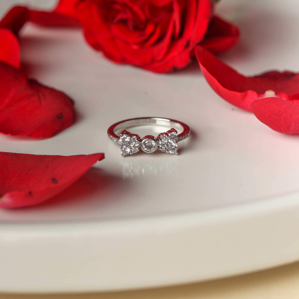 Silver Bow Zircon Ring