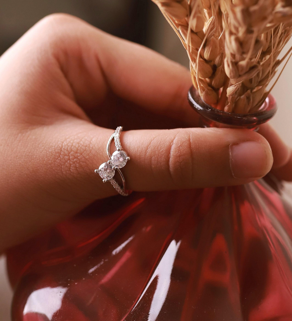 Two-Stone Bypass Zircon Ring