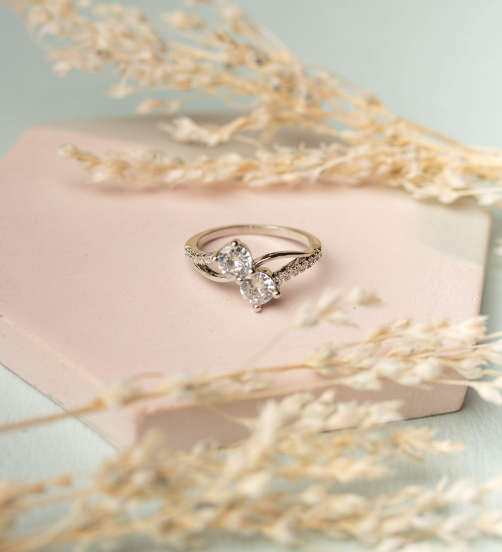 Two-Stone Bypass Zircon Ring