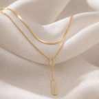 Golden Oval Drop Layered Necklace