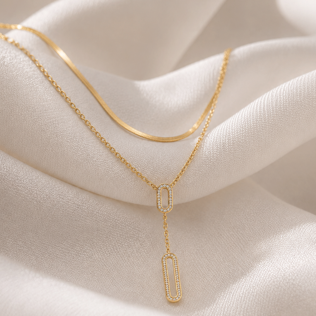 Golden Oval Drop Layered Necklace