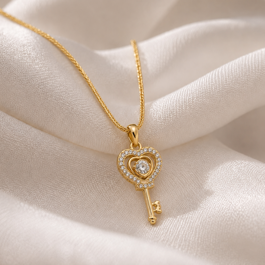 Golden Key to Heart Necklace