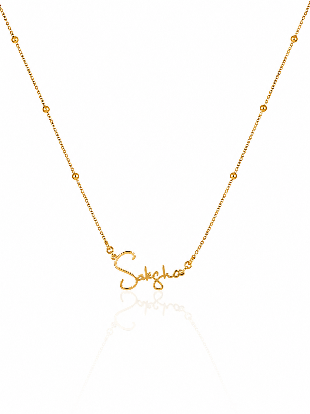 Cursive Name Necklace With Beaded Chain