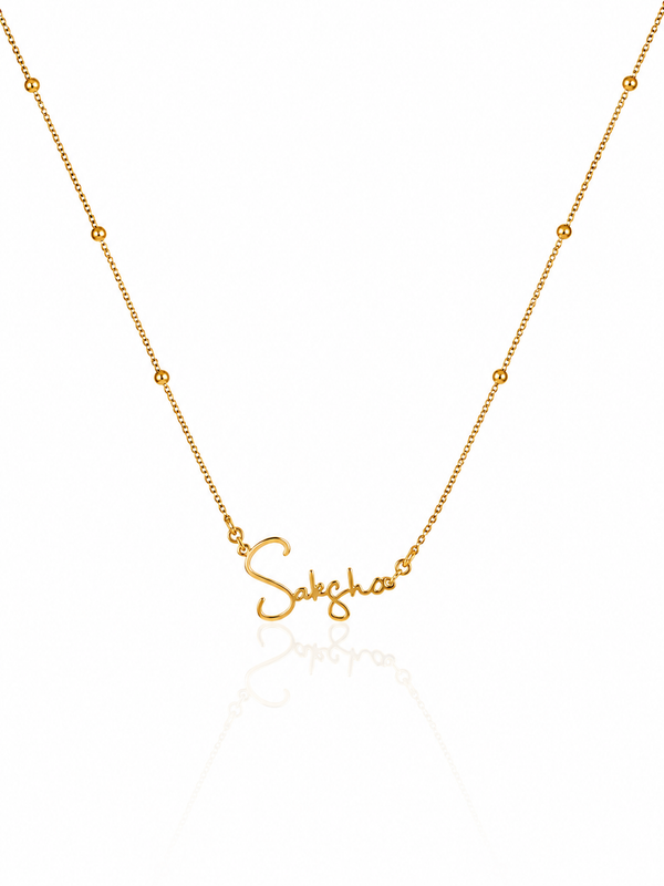 Cursive Name Necklace With Beaded Chain
