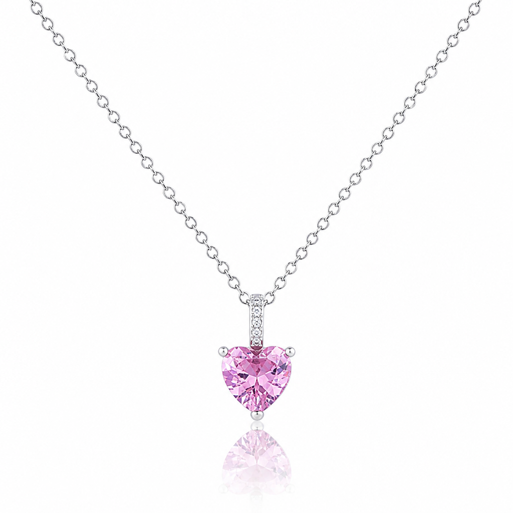 Pink Zircon Rhodium Plated  Necklace