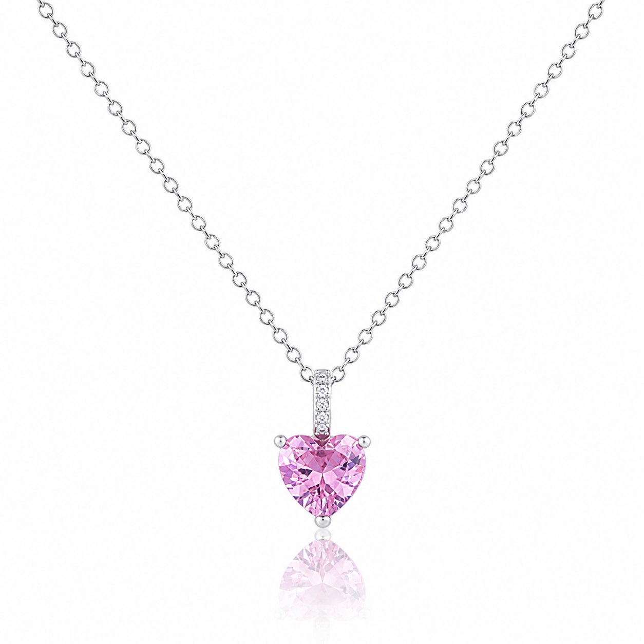 Pink Zircon Rhodium Plated  Necklace