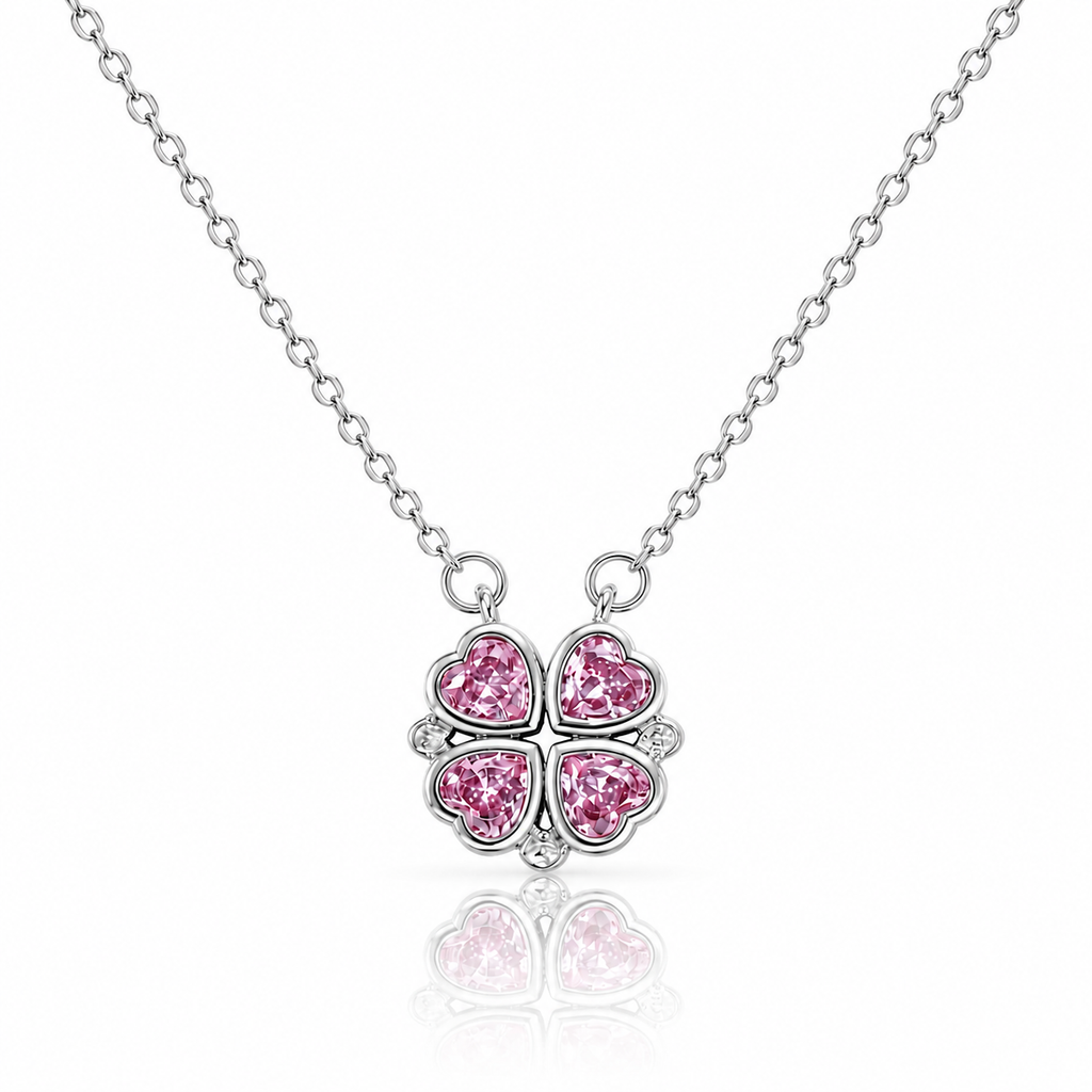 Pink Zircon Clover Pendant Necklace