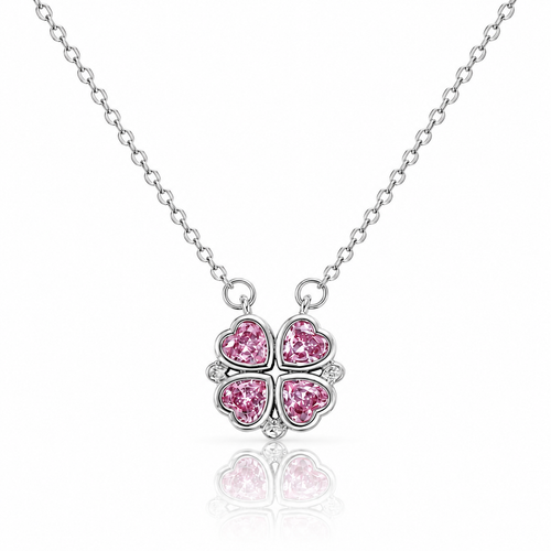 Pink Zircon Clover Pendant Necklace