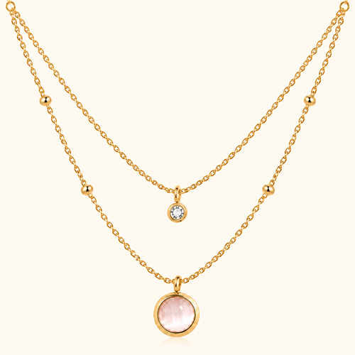 Gold Moonstone Pendant Necklace With Zircon Charm