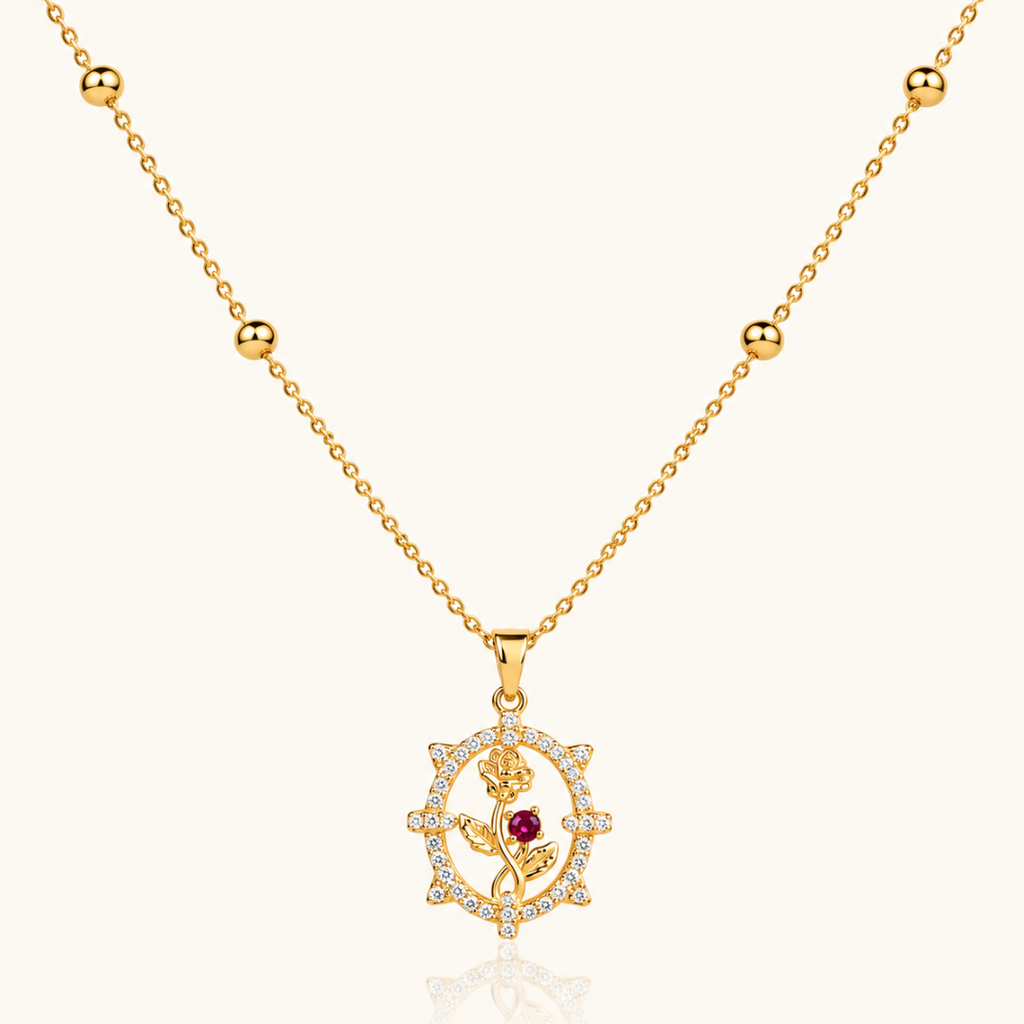 Crystal Rose Frame Necklace