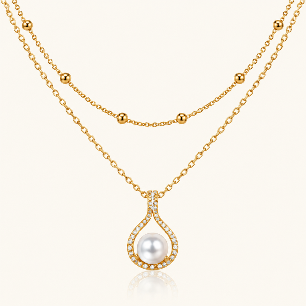 Golden Pearl Teardrop Necklace