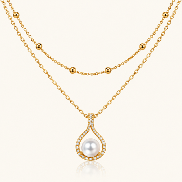 Golden Pearl Teardrop Necklace