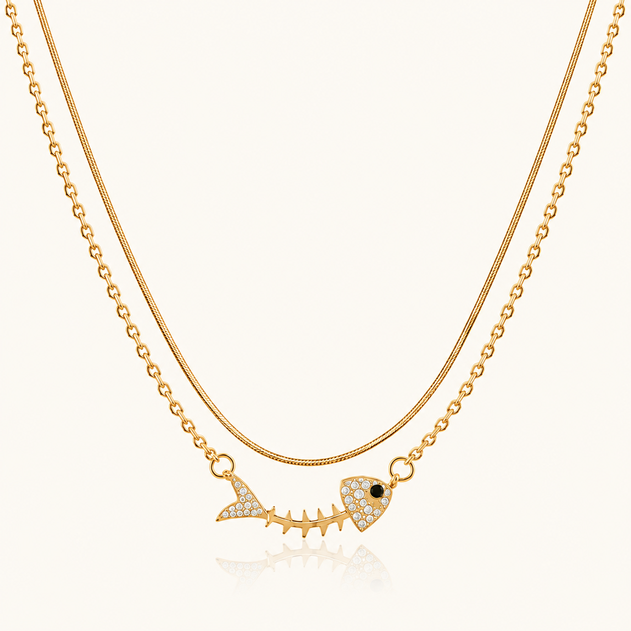 Golden Fishbone Layered Necklace