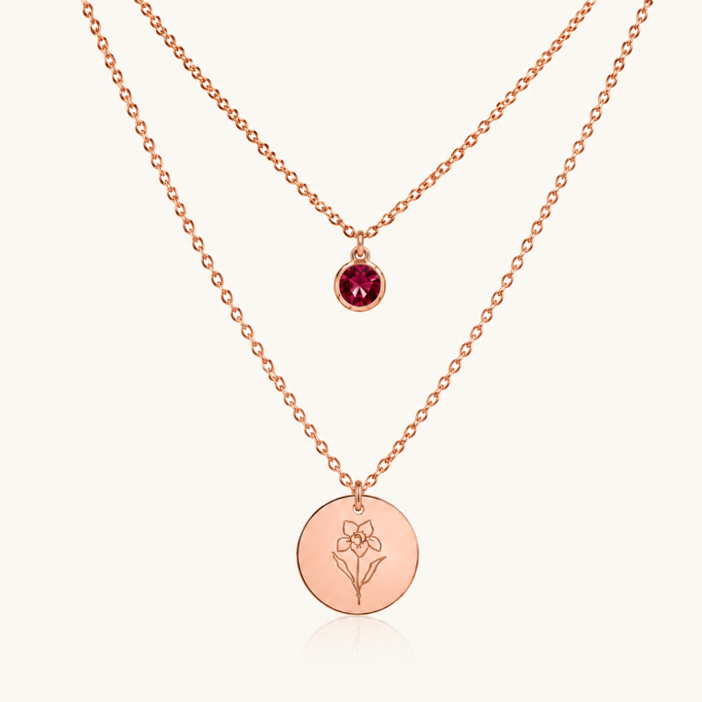 Birth Flower & Birth Stone Necklace