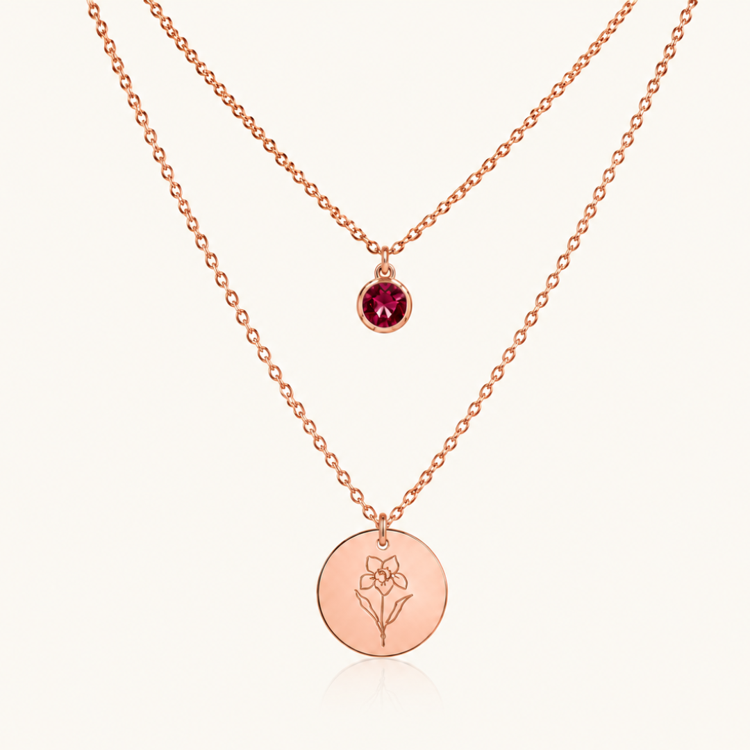 Birth Flower & Birth Stone Necklace
