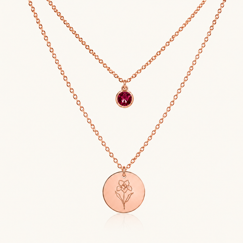 Birth Flower & Birth Stone Necklace