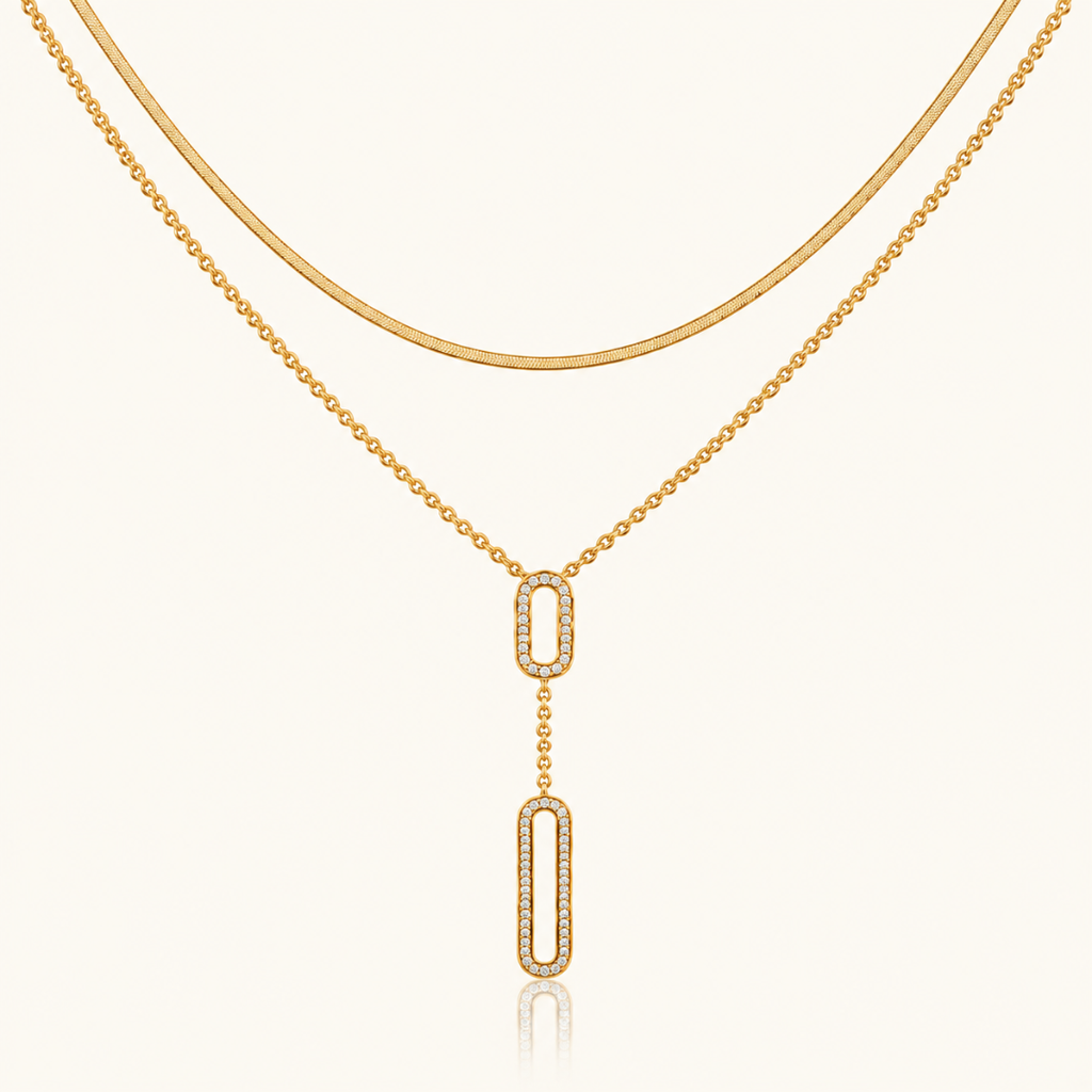 Golden Oval Drop Layered Necklace
