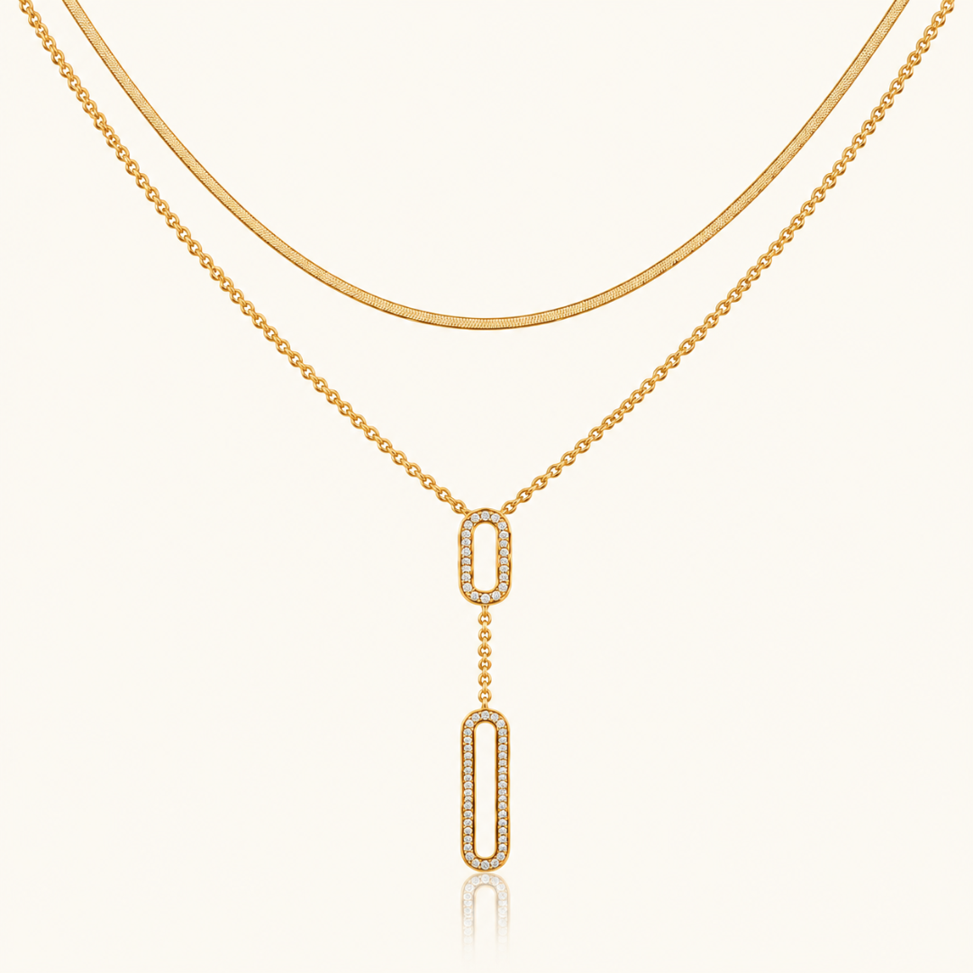 Golden Oval Drop Layered Necklace