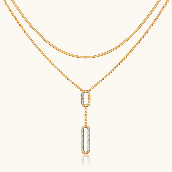 Golden Oval Drop Layered Necklace